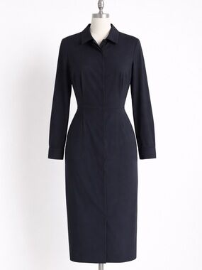 Max Mara Made in Italy Virgin Wool Silk Tailored Coat Dress Navy Sz M 42 Luxury